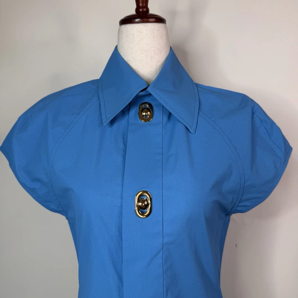 Nuevo con etiquetas Mini Vestido Bottega Veneta Azul Manga Corta Cierre Recubierto Talla 0 Estructurado Foto 2 de 4