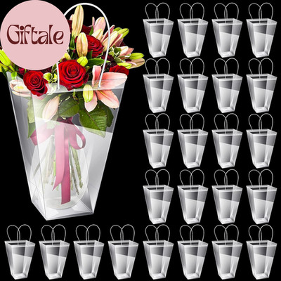 24 Pcs Floral Bags Large Clear Flower Bouquet Bag Bulk with Handle Mother'S Day