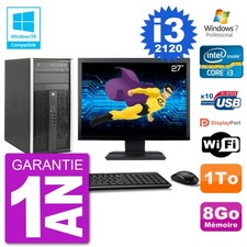PC HP 6300 MT Ecran 27" Core i3-2120 RAM 8Go Disque 1To Graveur DVD Wifi W7