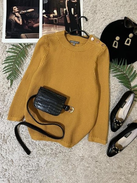 Women Laura Ashley Sweater Mustard Cotton 38 / M /