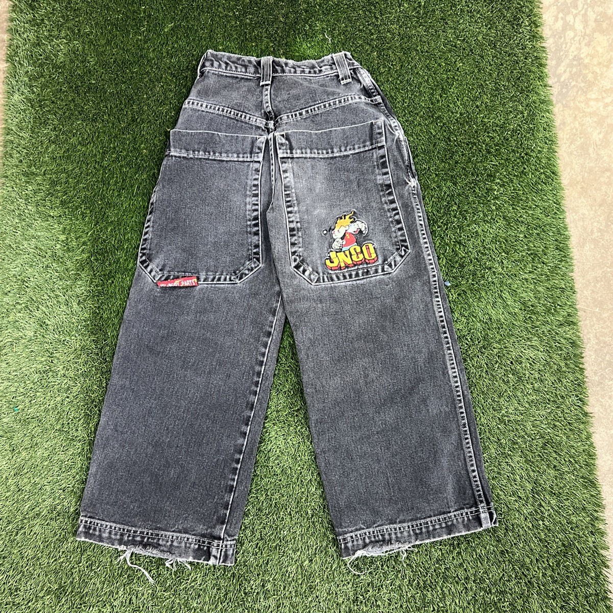 Y2K Kids JNCO Jeans Franken Flame Embroidered Big Pocket Baggy