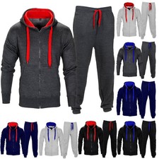 NEW MENS TRACKSUIT SET FLEECE HOODIE TOP  BOTTOMS JOGGERS GYM CONTRAST JOGGING