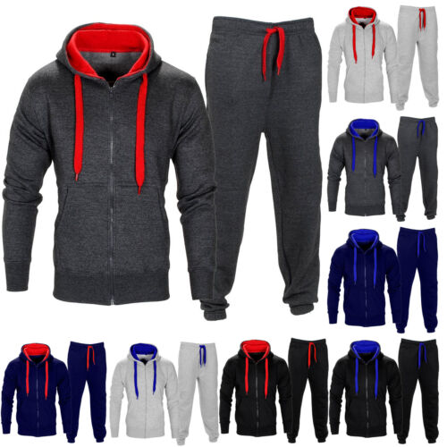 NEW MENS TRACKSUIT SET FLEECE HOODIE TOP & BOTTOMS JOGGERS GYM CONTRAST JOGGING - Picture 1 of 39