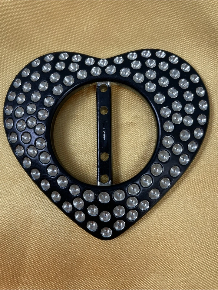 "Hebilla deslizante en forma de corazón negra y plateada vintage 3"" X 2 1/2""" Foto 2 de 4