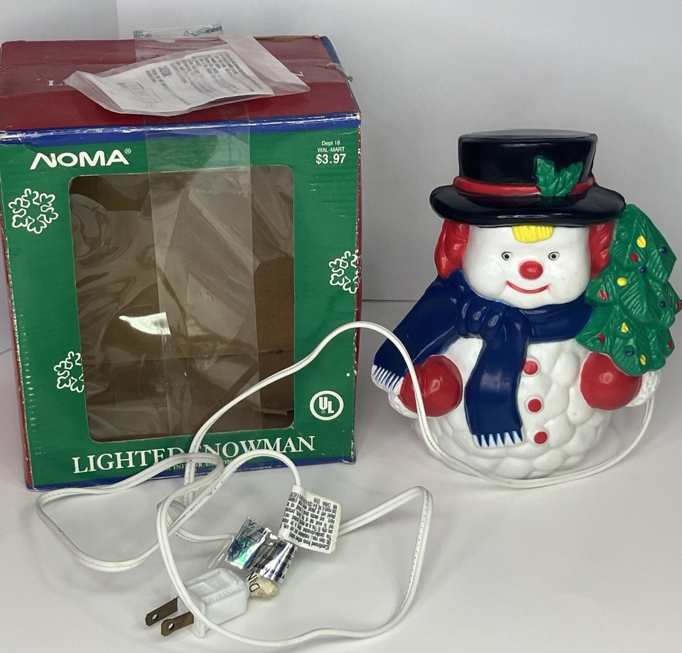 Vtg NOMA Light Up Snowman Blow Mold Hard Plastic Tabletop Christmas