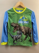 Jurassic World Kids Boys Dinosaurs Fleece Long Sleeve PJ Top Green Blue Sz 10/12