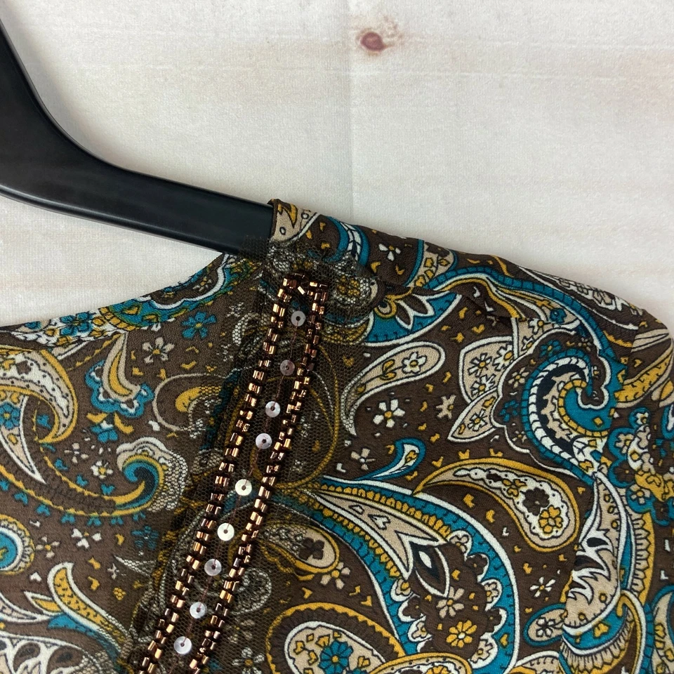 Blusa Pullover Metro7 Top Mujer 18W 20W Marrón Estampado Paisley Cuentas Lentejuelas Foto 3 de 4