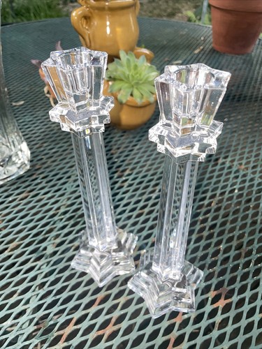 2 Mikasa Crystal "Evening Star" Shape Tapered Candle Holders 9.5" NEW w Tags - Picture 2 of 18
