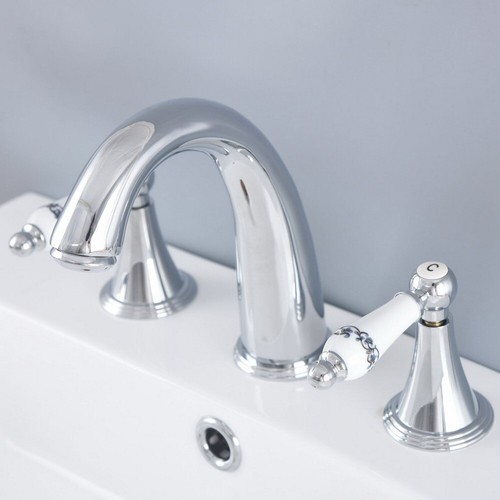 Polished Chrome Widespread 3 Holes Bathroom Basin Faucet Tub Sink Mixer Tap - Picture 5 of 7