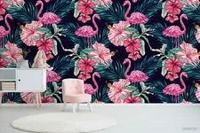 3D Floral Flamingo Wallpaper Wall Mural Removable Self-adhesive Sticker 1122
