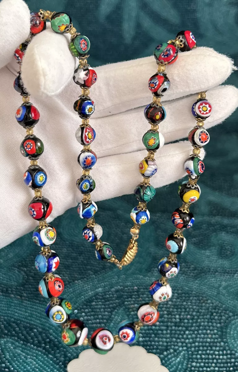 Vtg.Italian Millefiori Venetian Murano Graduated Art Glass Beads