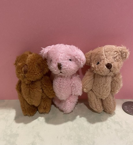 * SALE * 3 SMALL PLUSH BEARS 6cm, TEDDY BEAR PICNIC PARTY or COLLECTORS BIRTHDAY - Picture 3 of 6