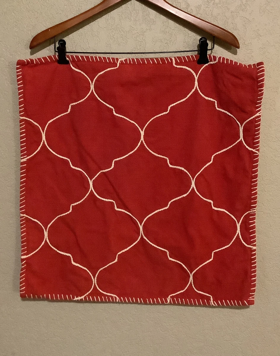 2 Pottery Barn Red Moroccan Tile Embroidered Pillow Cover 22x22
