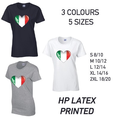 HD09 Italy Herz Damen Baumwolle T-Shirt 3 Farben 5 Größen verfügbar Bedruckt