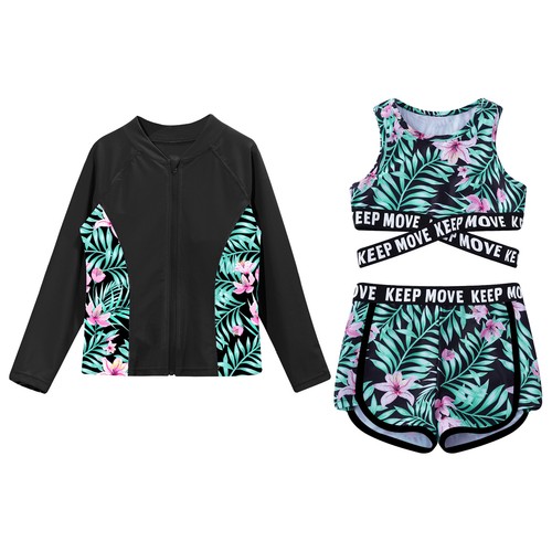 Mädchen Badeanzug Langarm Hautausschlagschutz Set Sonnenschutz Kinder Schwimmset 3 teilig - Bild 8 von 22