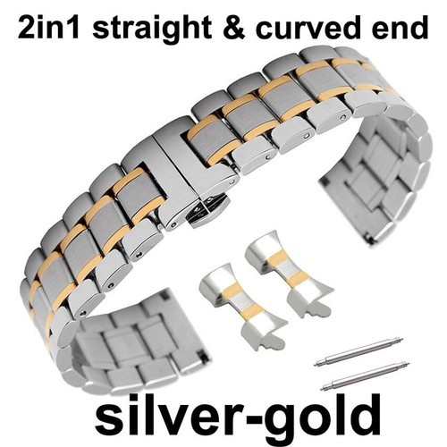 2 in1 Flat Curved End Watch Band 12-24mm Stainless Steel Strap Butterfly Clasp - Picture 17 of 24