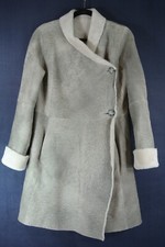 New Hiso Asymmetrical Button Genuine Shearling Coat In Gray - Size Us 4 #dc95