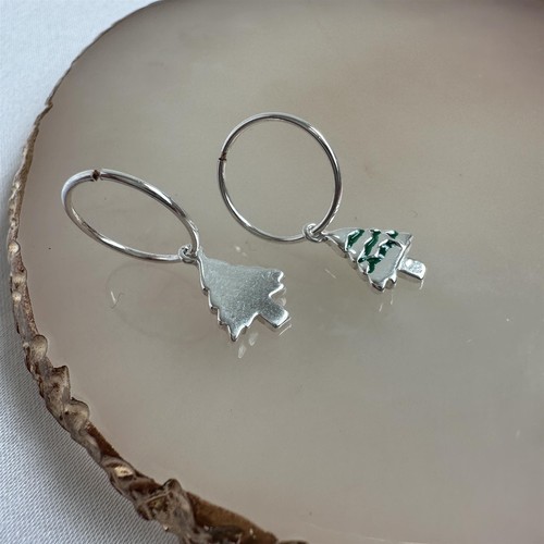 Sterling Silver Christmas Tree Charm Hoop 12mm Earrings - Picture 6 of 7