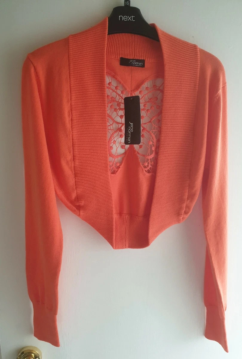 Size 14 Jane Norman Orange Butterfly Back Shrug Cardigan