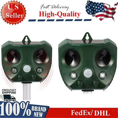 2Pack Solar 360°Ultrasonic Animal Repeller with Motion Sensor &Flashing Light