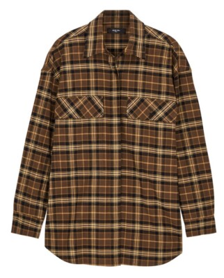 Amiri Oversized Brown Checked Flannel Button Up Long Sleeve Shirt Ladies  Small