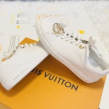 100% Authentic Louis Vuitons Sneaker Women White Gold Buckle 35.5