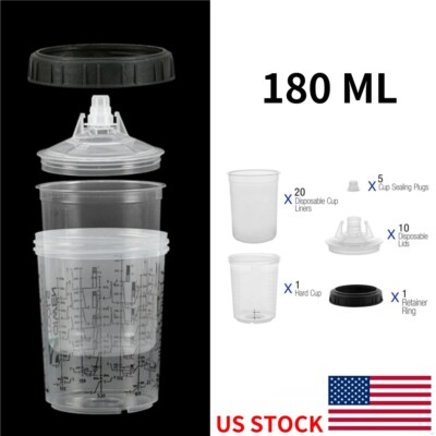 180ml Disposable Paint Spray Gun Cup Liners and Lids Set 6 Ounce Car Auto Supply