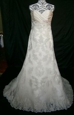 Casablanca Bridal Wedding Dress 8-10 Champagne Strapless Lace Silver Embroidery