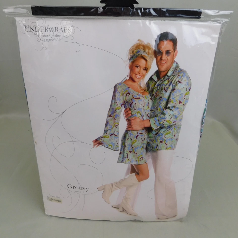 Men's Retro Groovy Blue 60s 70s Hippie Disco Costume Shirt 48" Chest XL #3037 - Image 4 of 4