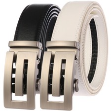 Trend Men's Leather Cowhide Belt Automatic Buckle Belt Black White Waist Strap