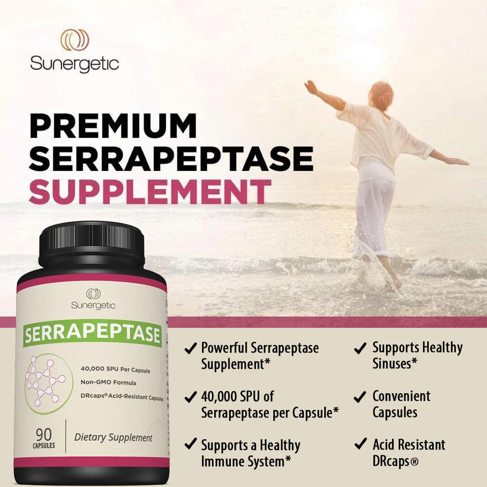 Suplemento enzimático serrapeptasa - Apoya la salud sinusal -40.000 SU por cápsula Foto 2 de 4