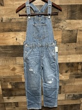 Gap Kids Overalls Girls XL Denim Blue Relaxed Distressed Bootcut Cotton NWT