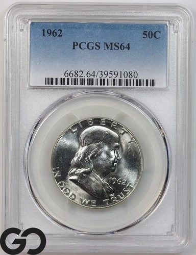 1962 Franklin Half Dollar, PCGS MS-64 ** Blast White!