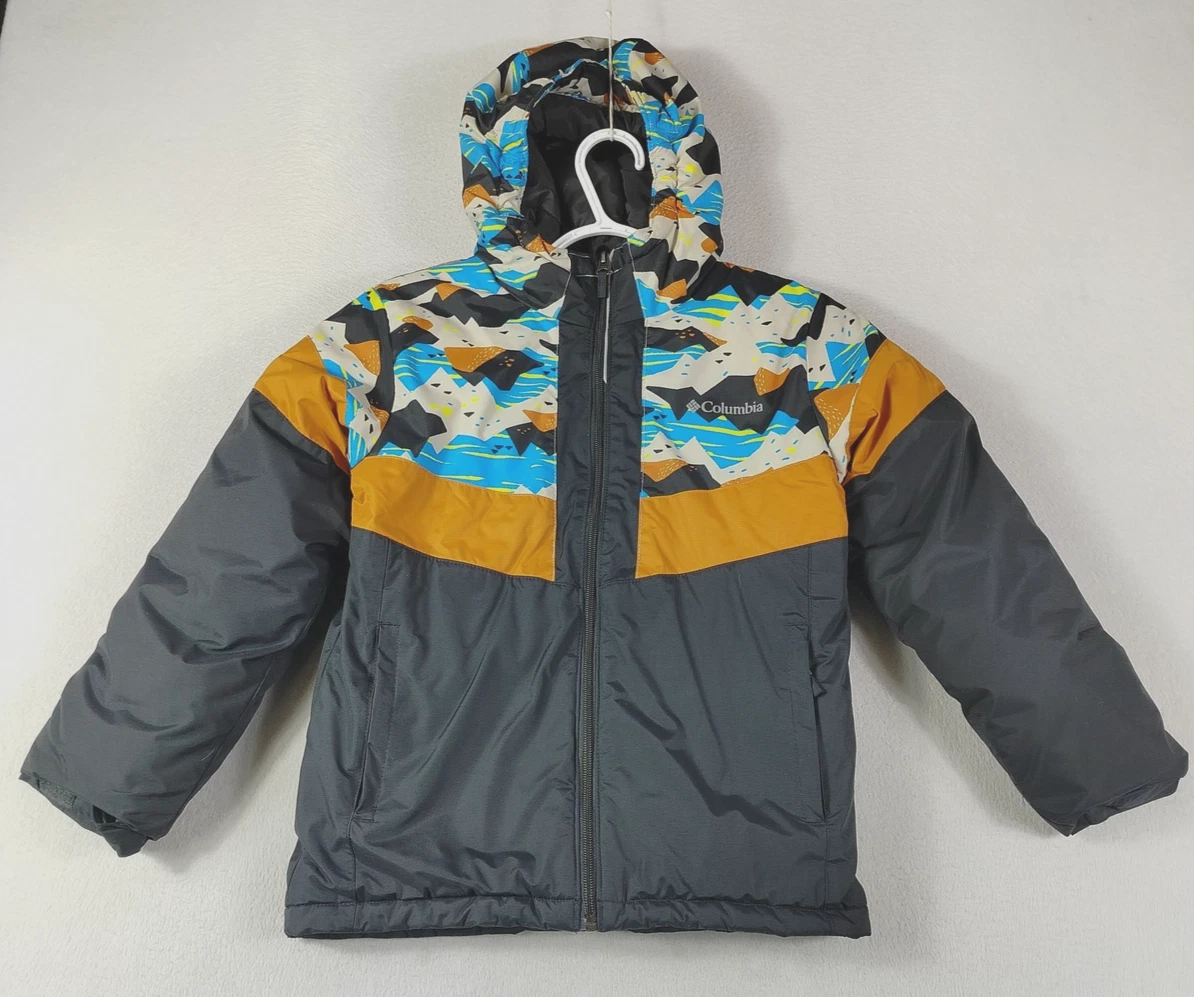 Columbia Ski Jacket Youth Medium 10/12 Gray Multicolor Hooded Insulated Winter