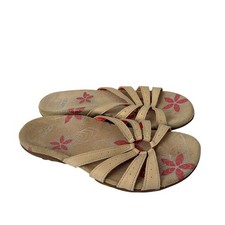 Abeo Sandals Womens Size 7 Narrow Vibram Farren Tan Leather Floral Comfort
