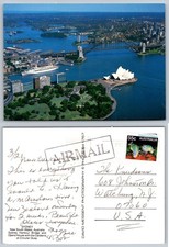 Sydney Australia Aerial View Postcard Opera House Harbour Bridge 1989 Posted