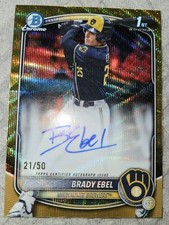 2025 BOWMAN DRAFT BRADY EBEL GOLD WAVE AUTO #21/50 1st BREWERS🔥⚾️🔥✨️