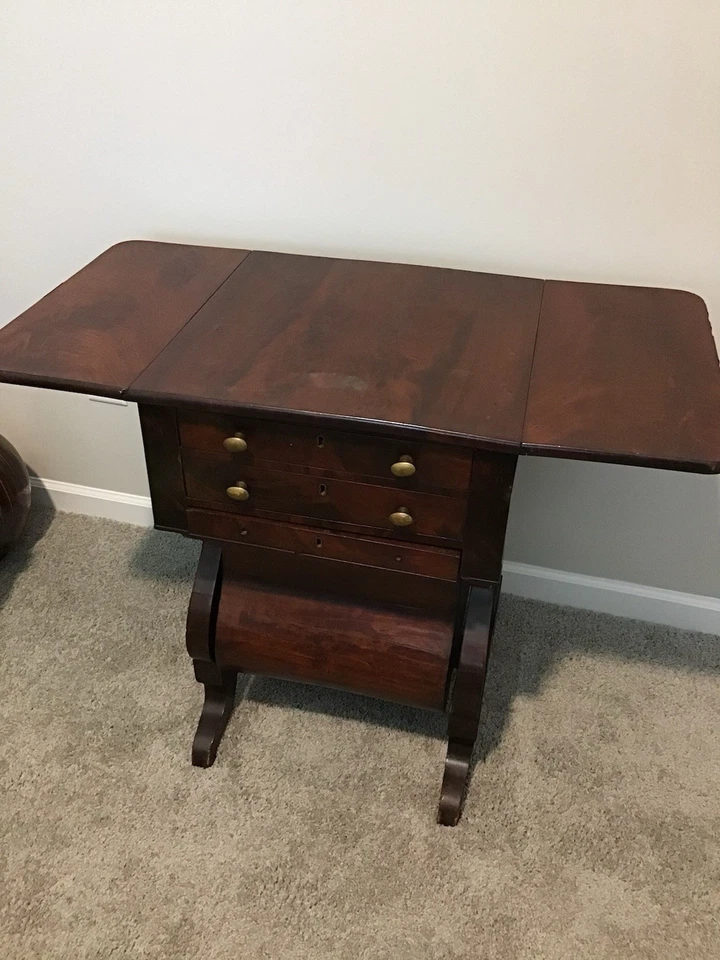  古董 1800 年代工作台/缝纫架带腹抽屉-落叶/书桌/红木  — 第 4/4 张图片