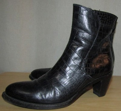 GUC AGL ATTILIO GIUSTI LEOMBRUNI BLACK CROC EMBOSS ANKLE BOOTS SZ EU 37 or US 7