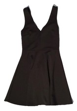 Forever 21 V-neck Fit and Flare Dress Women Size Sm Solid Black Sleeveless Y2K