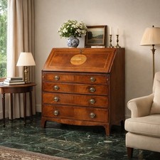 Ribalta Antica Noce Intarsi Acero 4 Cassetti Regno Unito '700 Originale