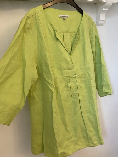 Laura Ashley Green Linen Blouse Uk 18 - Picture 3 of 7