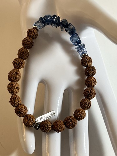 Bracciale Semi Rudraksha Blu Chips di Vetro Lucido Firmato - Foto 3 di 6