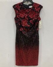 NWT Eliza J Women's Red and Black Sequins Rose Patterned Dress Size 4