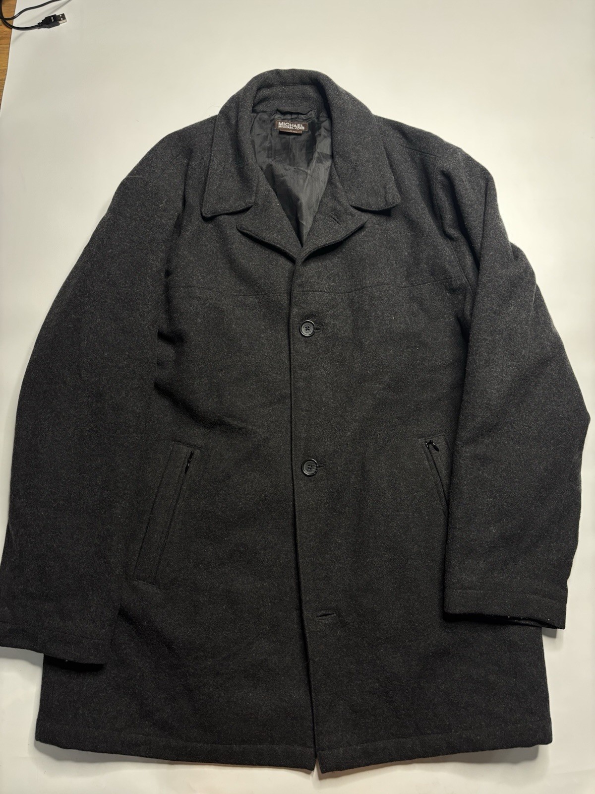 Michael Kors Men's Light Gray Wool Blend Pea Coat with Long Sleeves