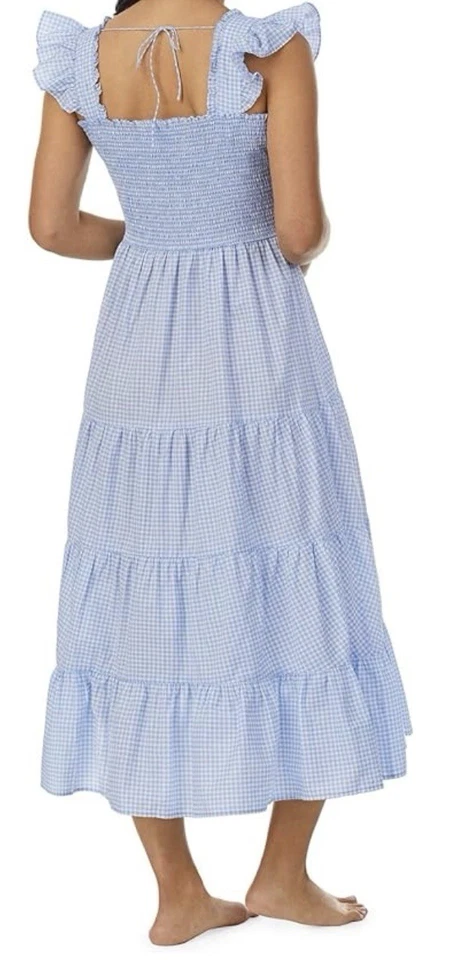 EILEEN WEST Sz L BLUE GINGHAM Check GRACE SLEEP DRESS SUN DRESS NEW - Image 3 of 4