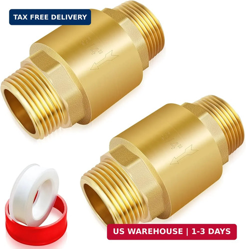 Solid Brass Spring Check Valve 3/4" NPT Male, Inline One Way Valve