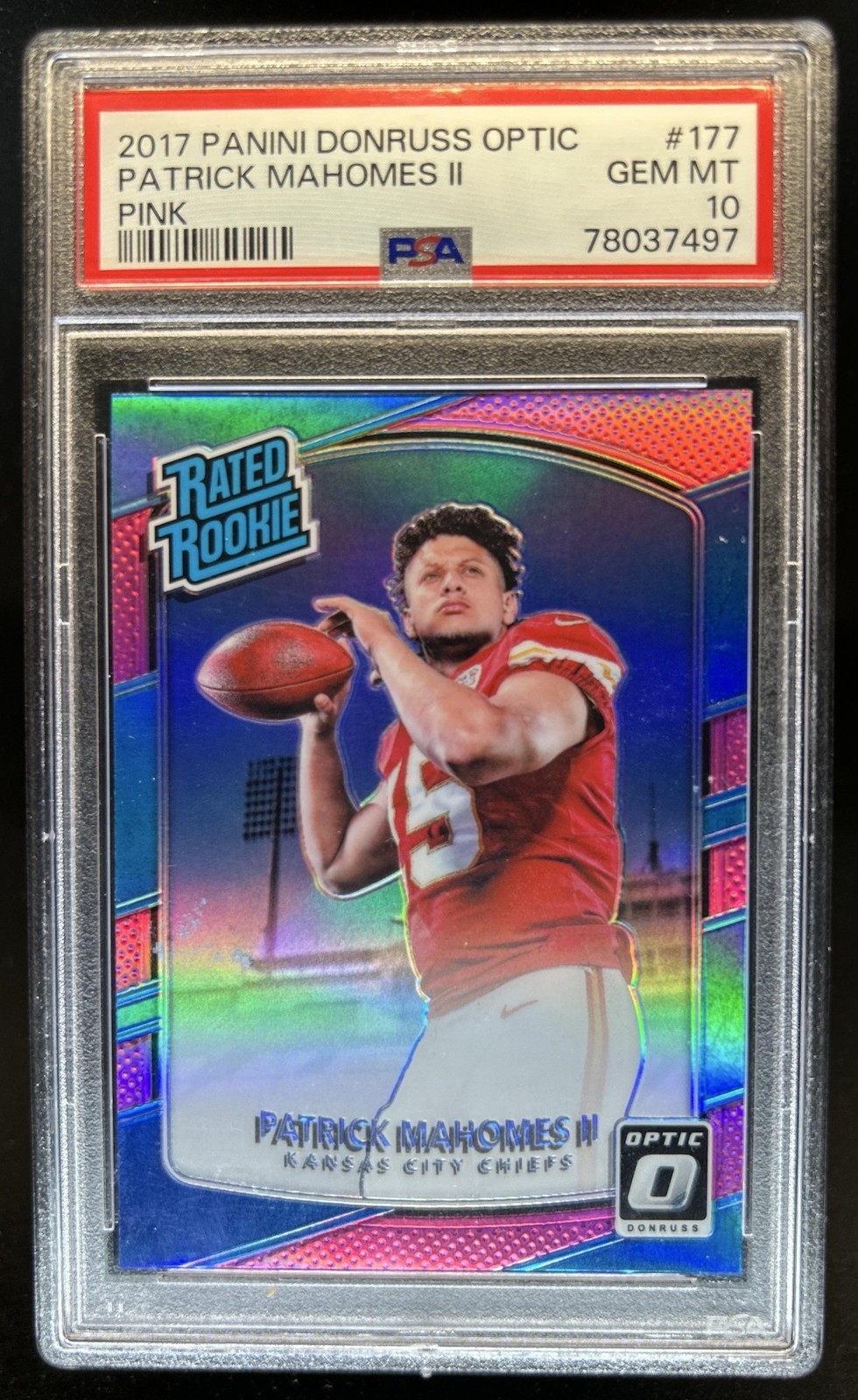 2017 Panini Donruss Optic Patrick Mahomes II Pink RC Rated Rookie #177 PSA 10
