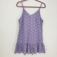 Little Lies Floral Eyelet Mini Dress Size S Sundress Ruffle Flounce Hem Purple