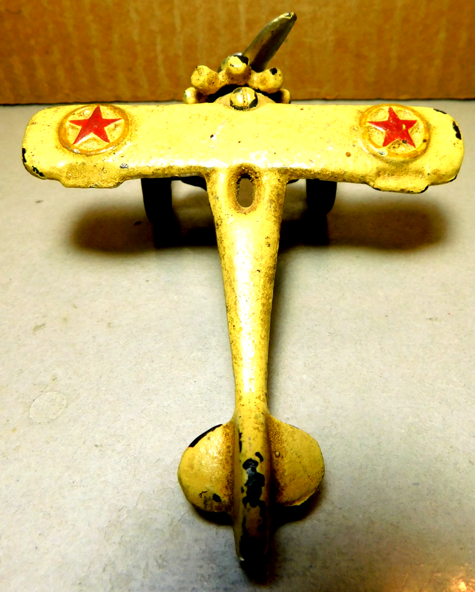 Hubley~Cast Iron Silver, Yellow, &Red Stars Army Plane Vintage